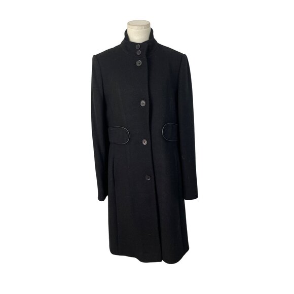 Via Spiga Black Wool Blend Womens Long Coat With Chevron Print Lining Size 10 - Picture 1 of 9